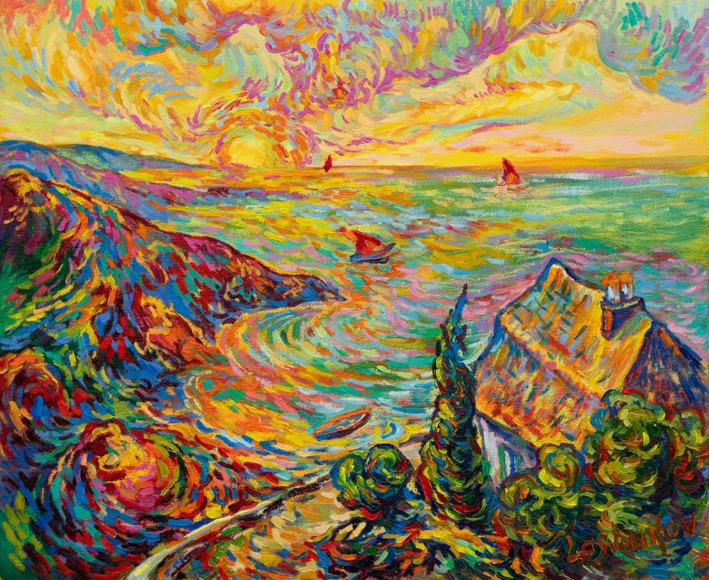 Golden Hour Seascape, Red Sails, Turquoise