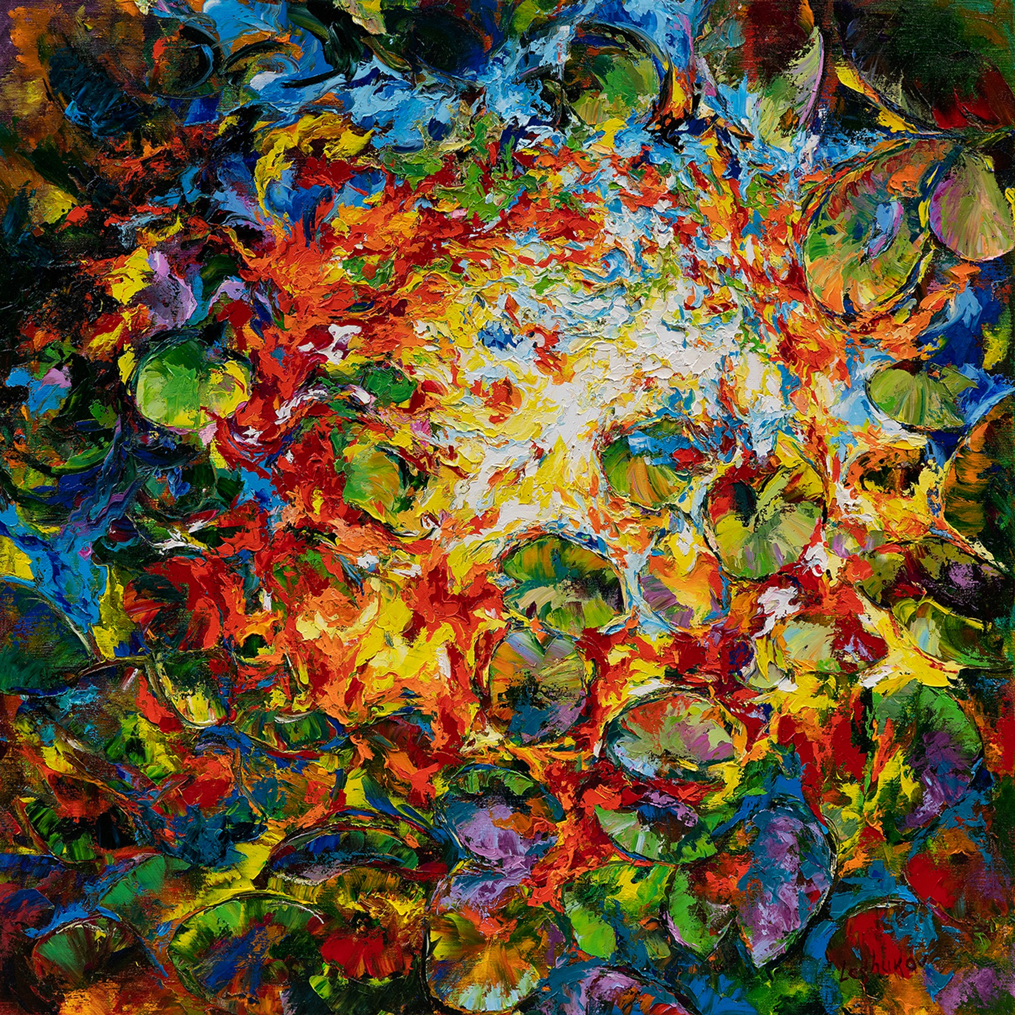 Water Lilies And Evening Reflexes, oil on canvas, by Vitaly Leshukov