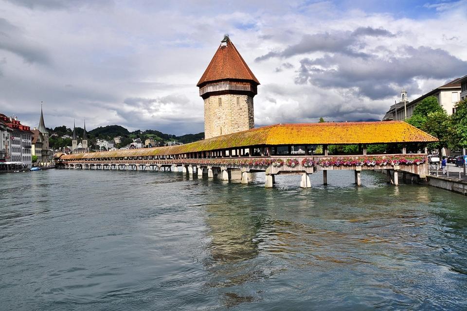 Chapel Bridge and Water Tower on the Reuss in Lucerne