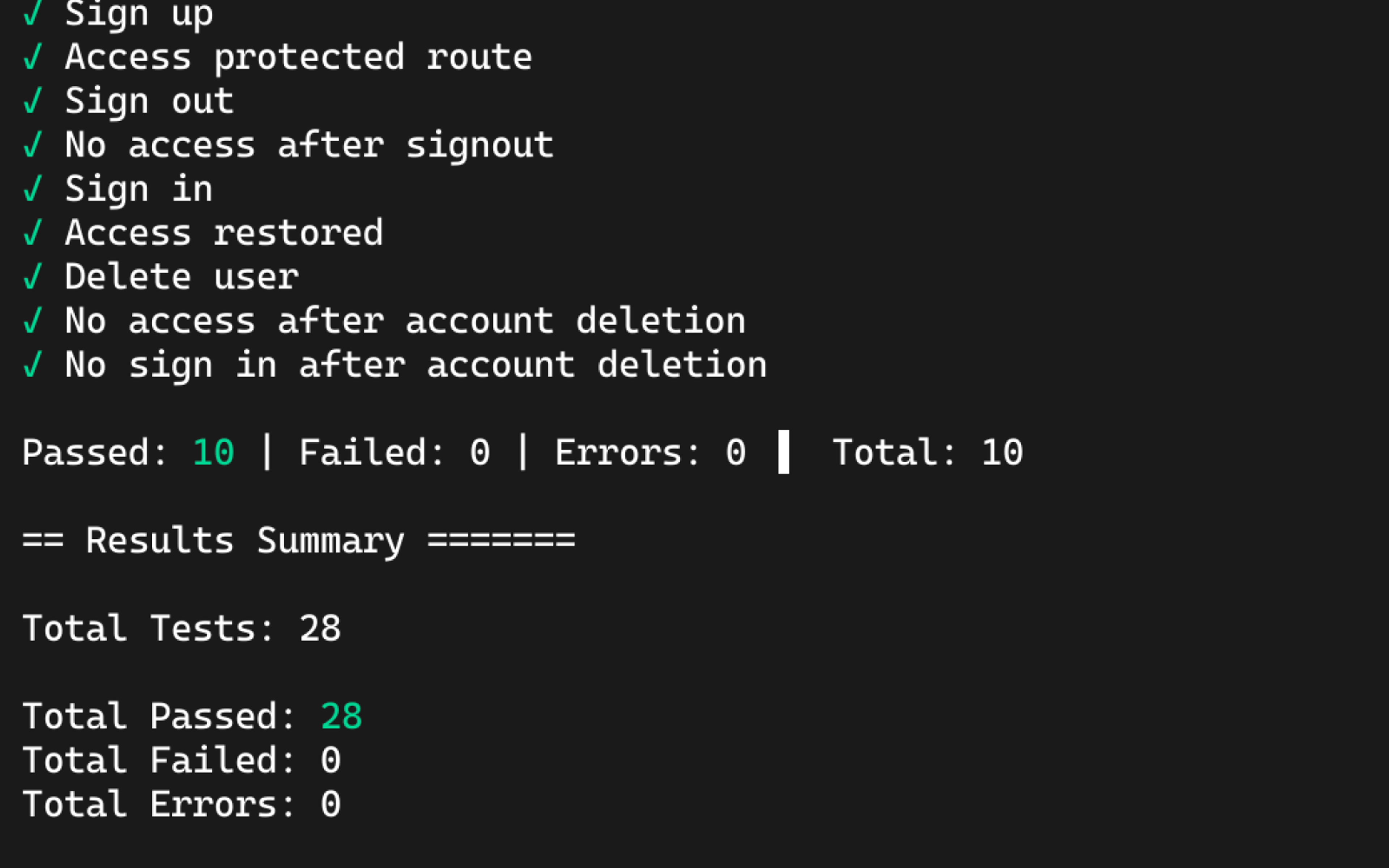 Console output from running successful Capti tests
