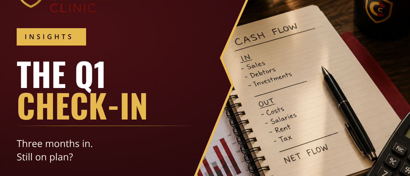 Q1 check-in graphic for reviewing margins, cash flow, and pricing goals