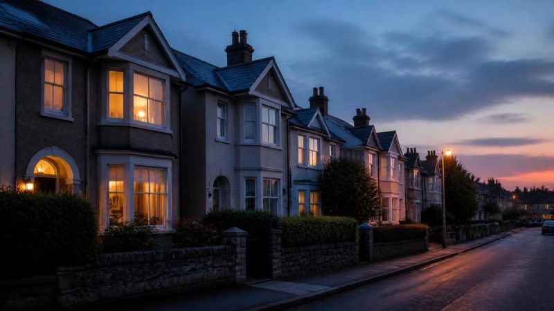 A quiet Irish suburban street at dusk