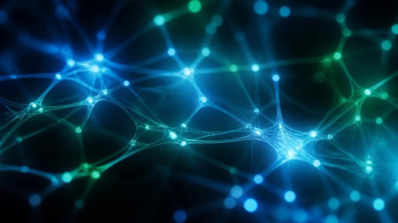 An abstract representation of neural pathways with soft blue and green light