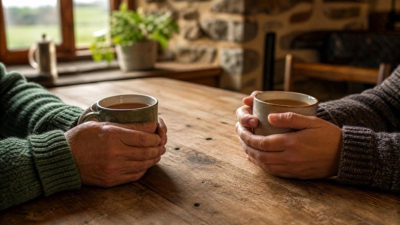 Hands holding a warm drink, symbolising small steps of reconnection