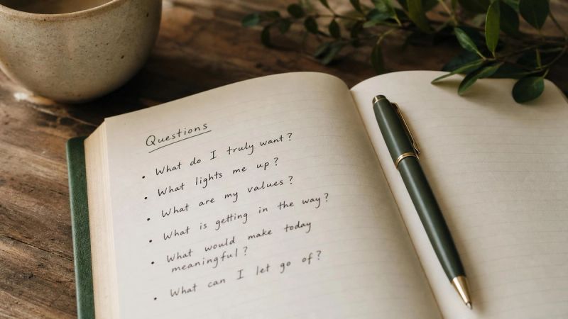 Open notebook with handwritten questions and a pen, representing frequently asked questions about EMDR therapy