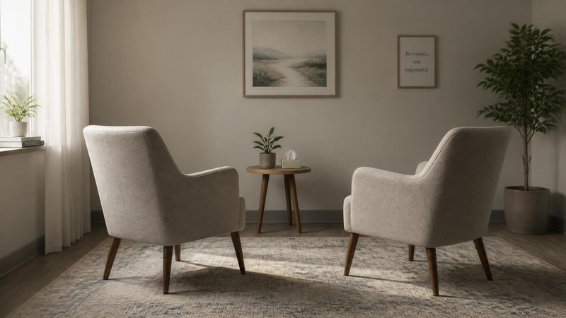 Two chairs slightly apart, representing the process of finding the right therapist fit