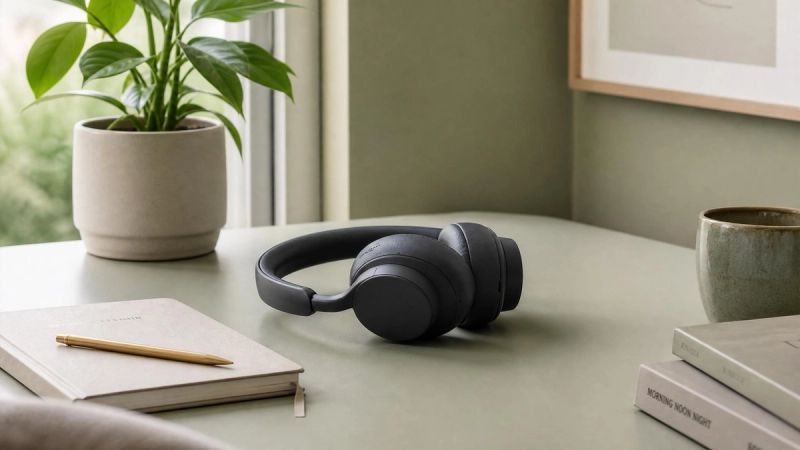 A quiet private workspace with noise-cancelling headphones, representing workplace accommodations for ADHD in Ireland