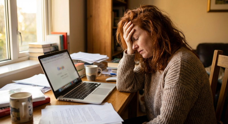 Person overwhelmed searching for therapists online