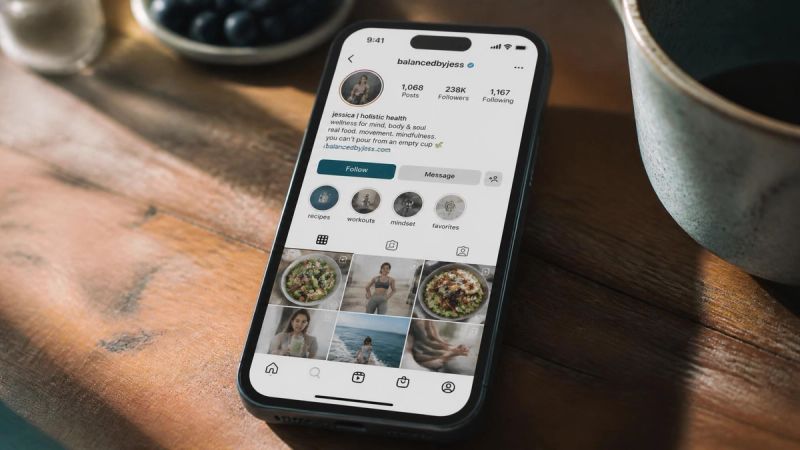 A phone screen displaying wellness and clean-eating content