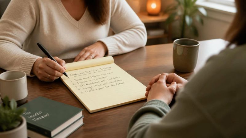 A therapist and client building a fear hierarchy list together during a CBT session