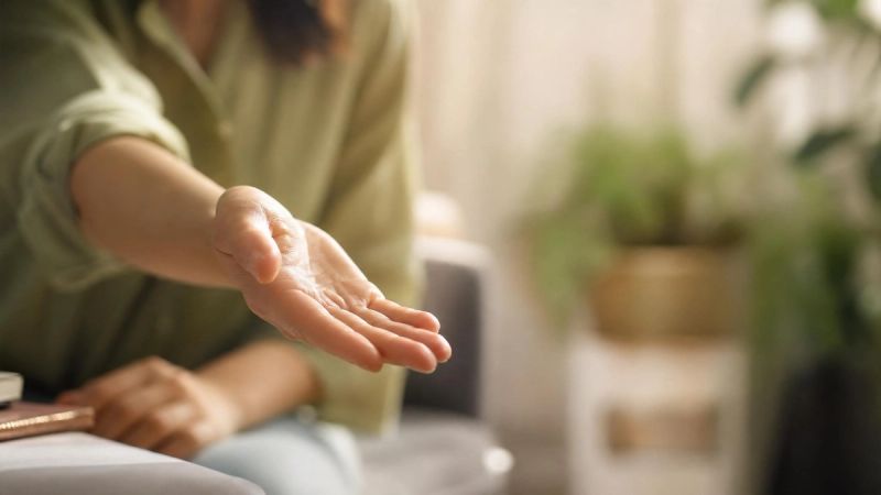 A supportive hand reaching out against a soft blurred background