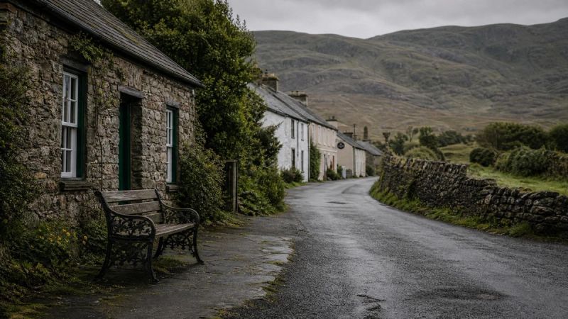 A rural Irish village lane with empty houses, representing isolation and the cultural context of loneliness