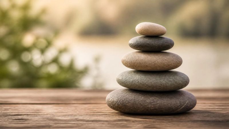 A balanced stack of smooth stones, representing steadiness and anger management skills