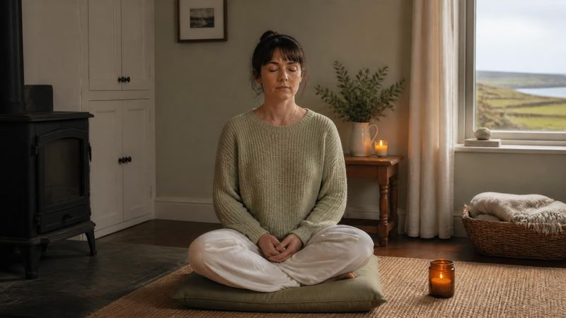 A person practising deep breathing or mindfulness in a calm room