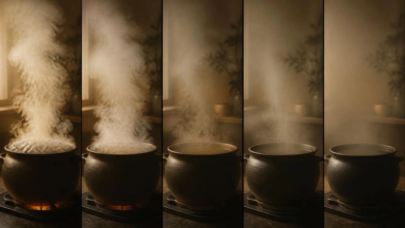 Abstract visual of a simmering pot calming down