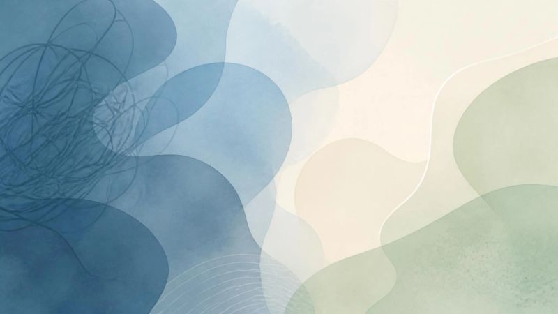 Abstract soft shapes in medical blue and cream tones, representing the anxiety of trypanophobia without showing needles