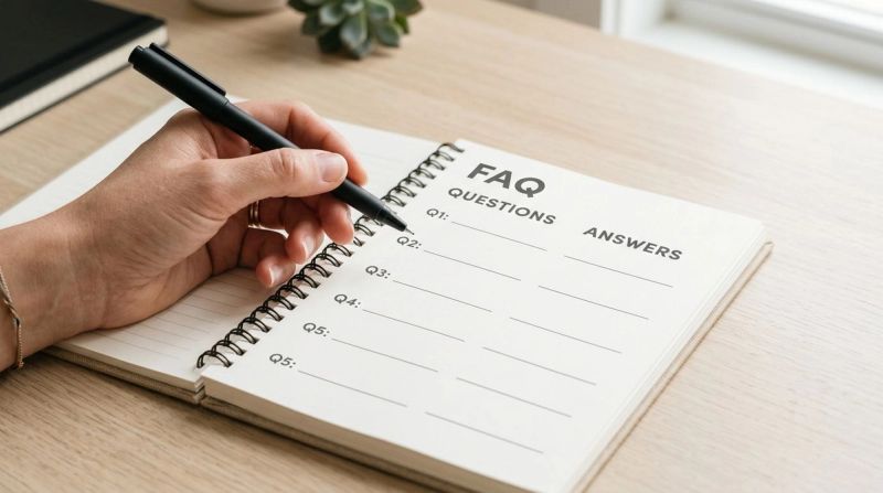 Notebook and pen representing frequently asked questions