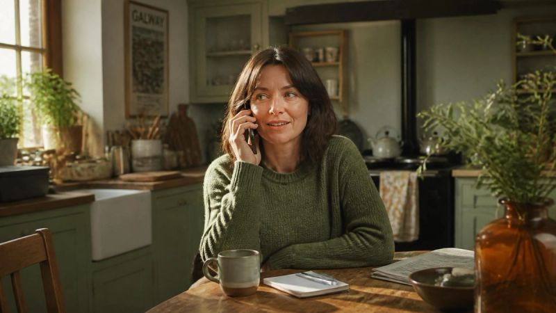 A person making a phone call to a helpline from home