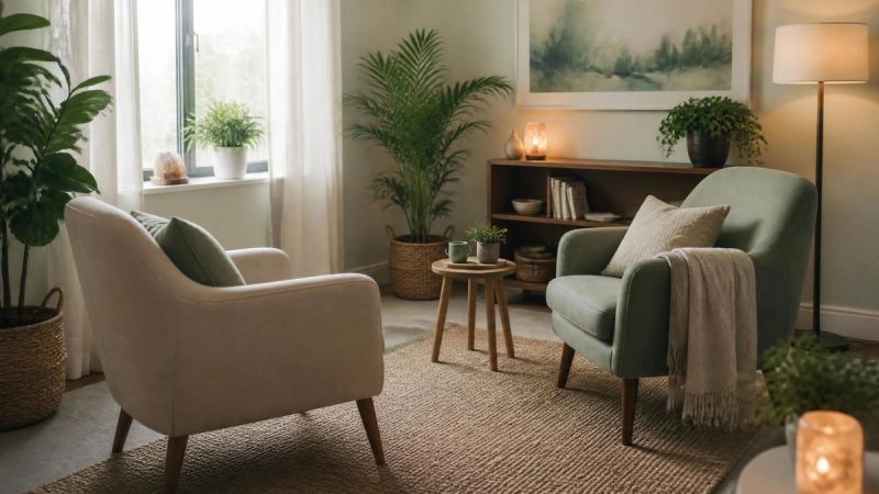 A peaceful consultation space with two chairs