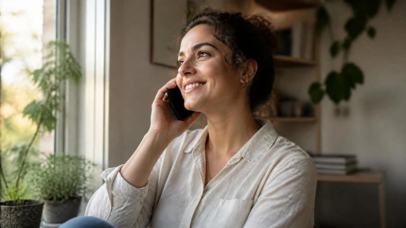A person on a phone call, representing reaching out for professional help