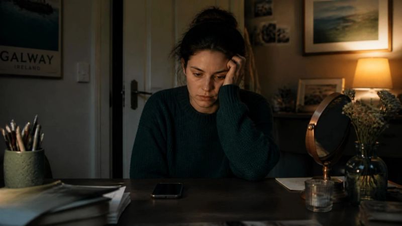 A person sitting alone at a desk, exhausted from disrupted routines