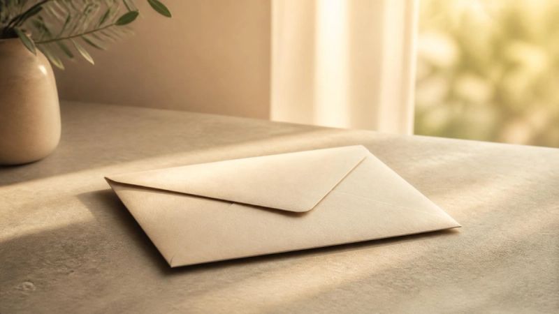 A messenger envelope on a calm surface with soft light