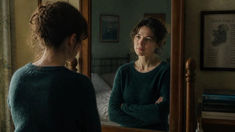 A person looking at their reflection in a mirror with a thoughtful expression