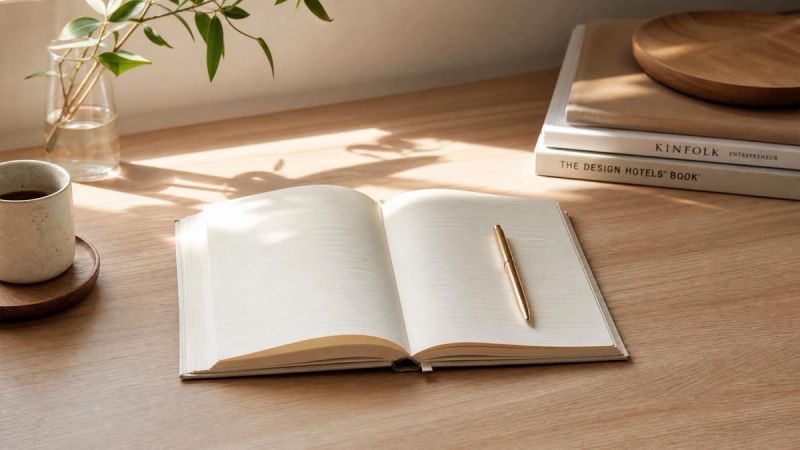 A notebook and pen on a calm desk, representing what to expect from your first therapy session