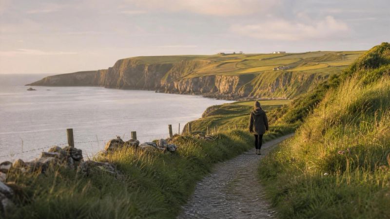 A person walking along a quiet Irish coastal path, representing exercise and routine as practical strategies for ADHD and anxiety.