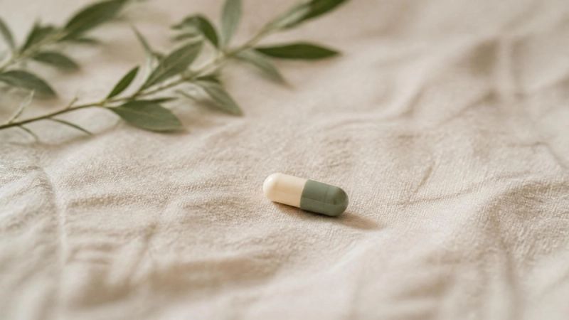 A single pill capsule on a soft neutral background, representing non-stimulant ADHD medication options.
