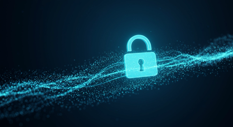 Abstract digital security visualization with lock icon