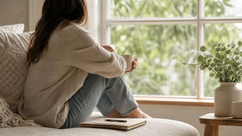 A person sitting thoughtfully by a window with a notebook, representing what ADHD actually looks like in adults