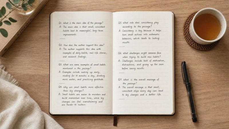 An open notebook with handwritten questions and answers about ADHD and anxiety.