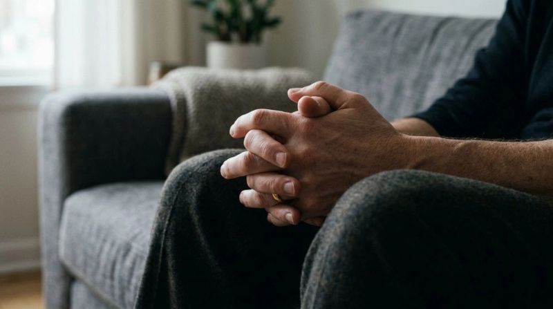 Clasped hands representing PTSD anxiety