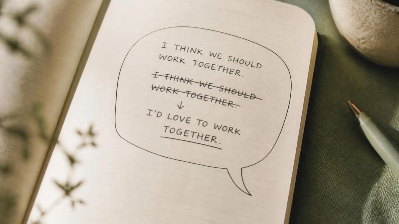 A speech bubble drawn in a notebook, representing communication phrases to avoid