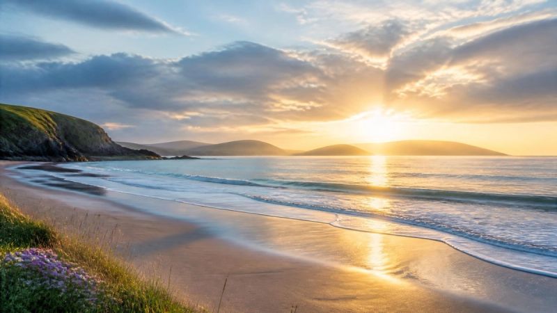 A calm Irish coastal scene at dawn, symbolising emotional recovery.