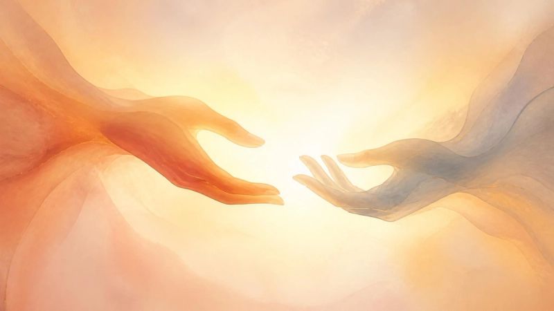 Two hands reaching toward each other gently