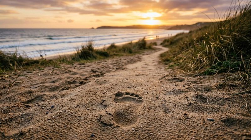 Footstep on a beach path, symbolising taking the first step