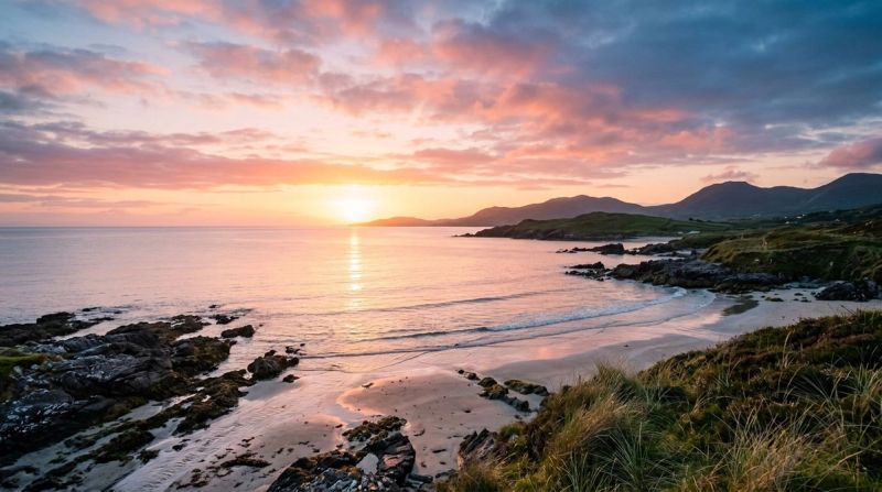 Sunrise over calm Irish coast, symbolising hope after trauma