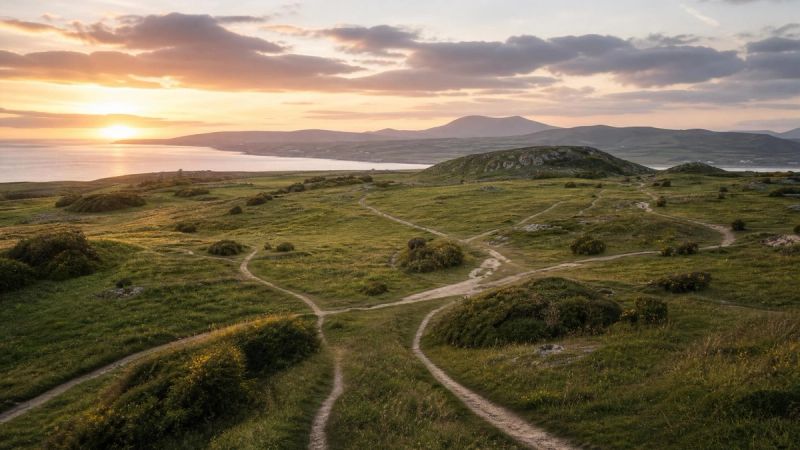 Many paths crossing a green Irish meadow, symbolising the different people who can benefit from EMDR