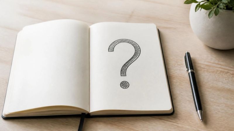 A simple FAQ concept with a question mark drawn in a notebook