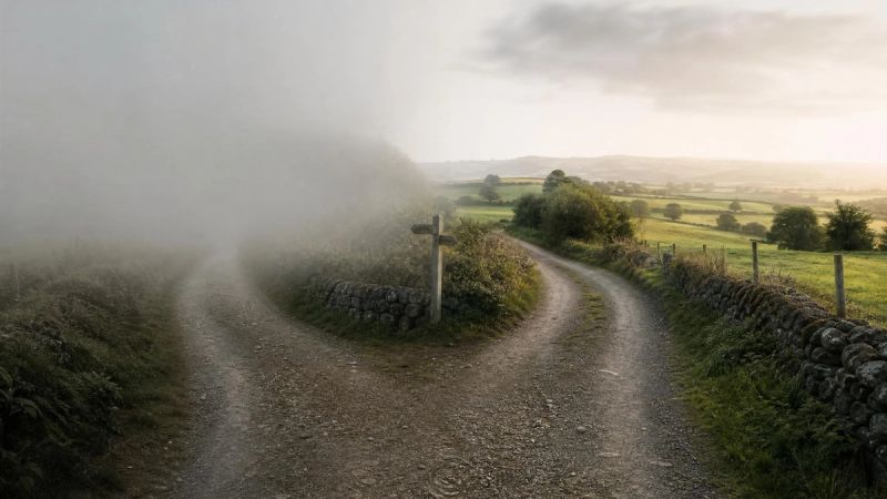 Two paths diverging in an Irish landscape, symbolising the difference between social anxiety and loneliness