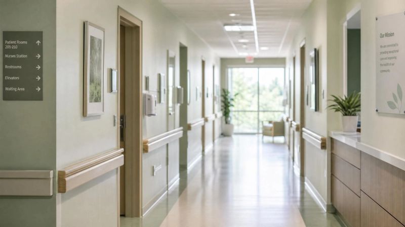 A long hospital corridor with soft light at the end, representing the waiting time for an adult ADHD diagnosis in Ireland.