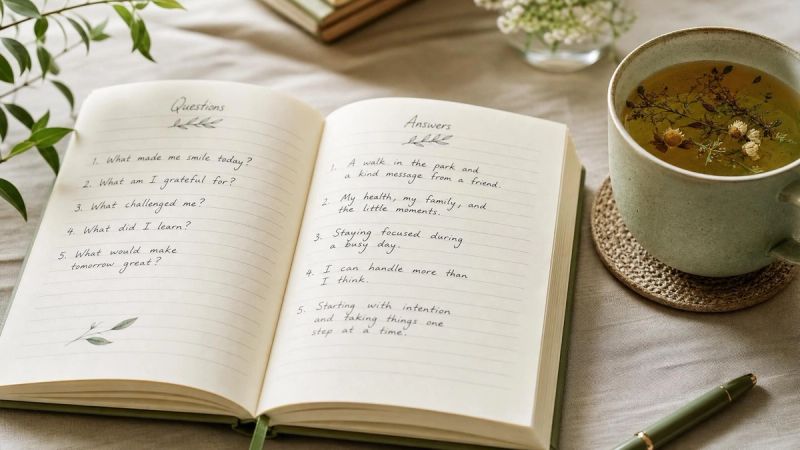 An open notebook with questions and answers written, representing an OCD FAQ section