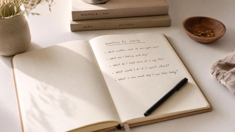 An open notebook with handwritten questions, representing frequently asked questions about loneliness therapy