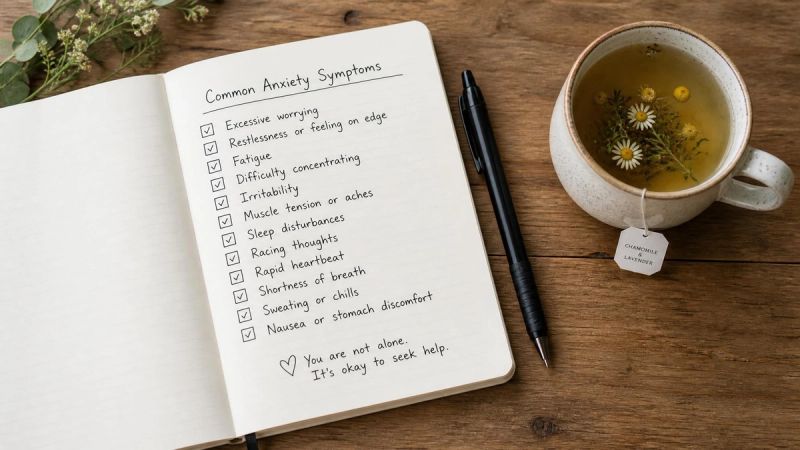 A notebook with a checklist of anxiety symptoms