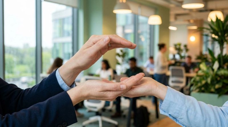 Abstract concept of workplace rights and protection with hands forming sheltering gesture