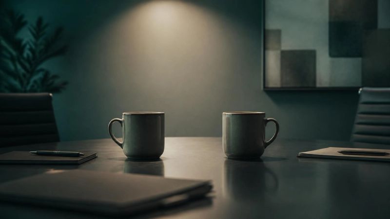 A subtle visual metaphor for unspoken workplace tension, with calm colours and soft shadows
