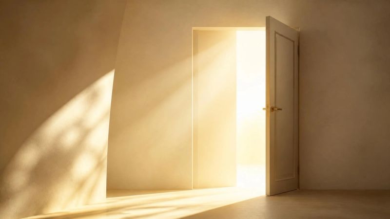 An open door with soft light streaming through