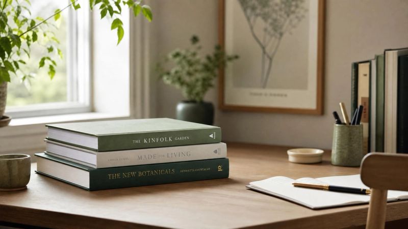 A small stack of books on a calm desk, representing related articles on loneliness and social anxiety